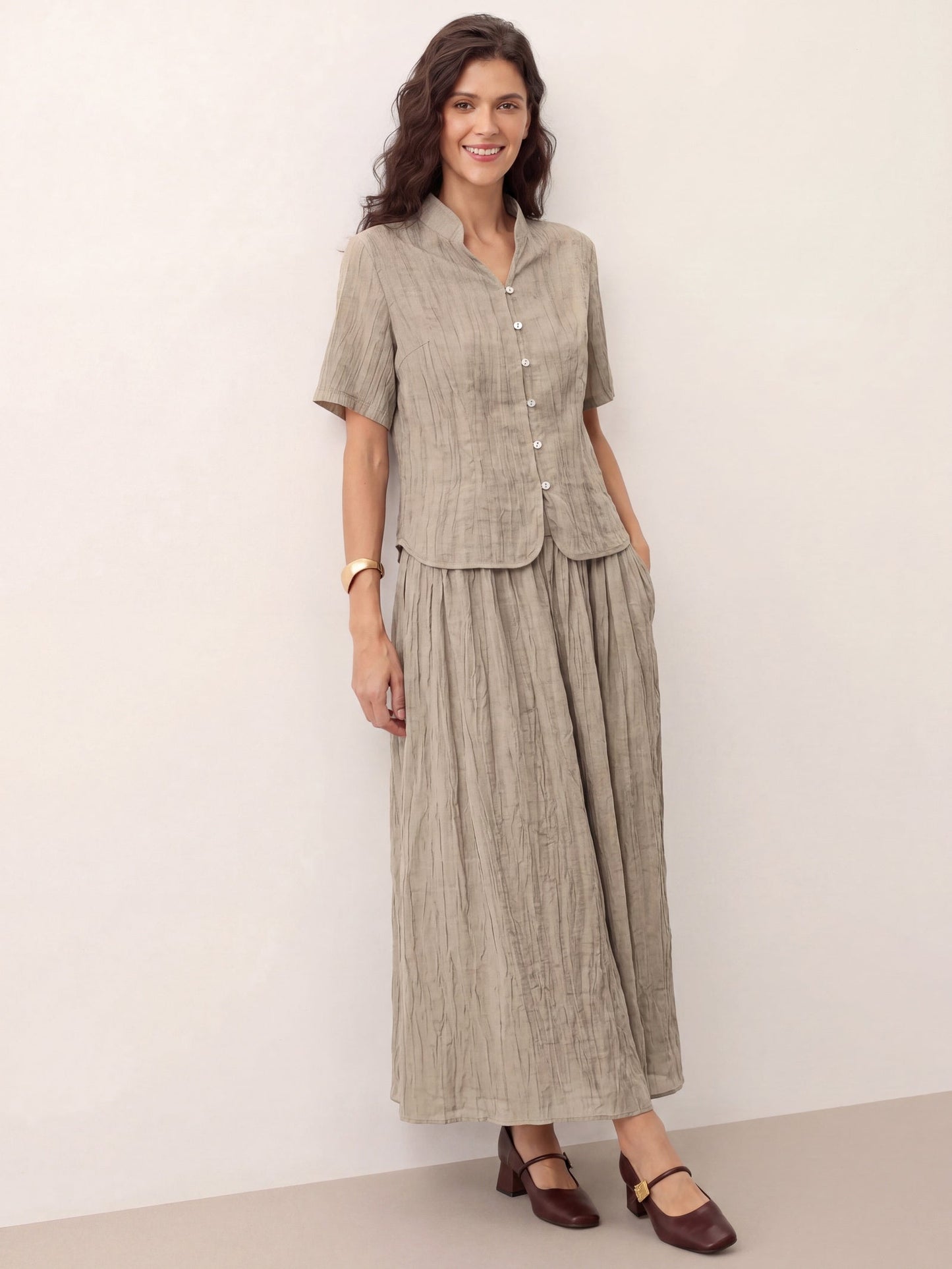 Lyocell Textured Pleated Waist Skirt ROSAMUND