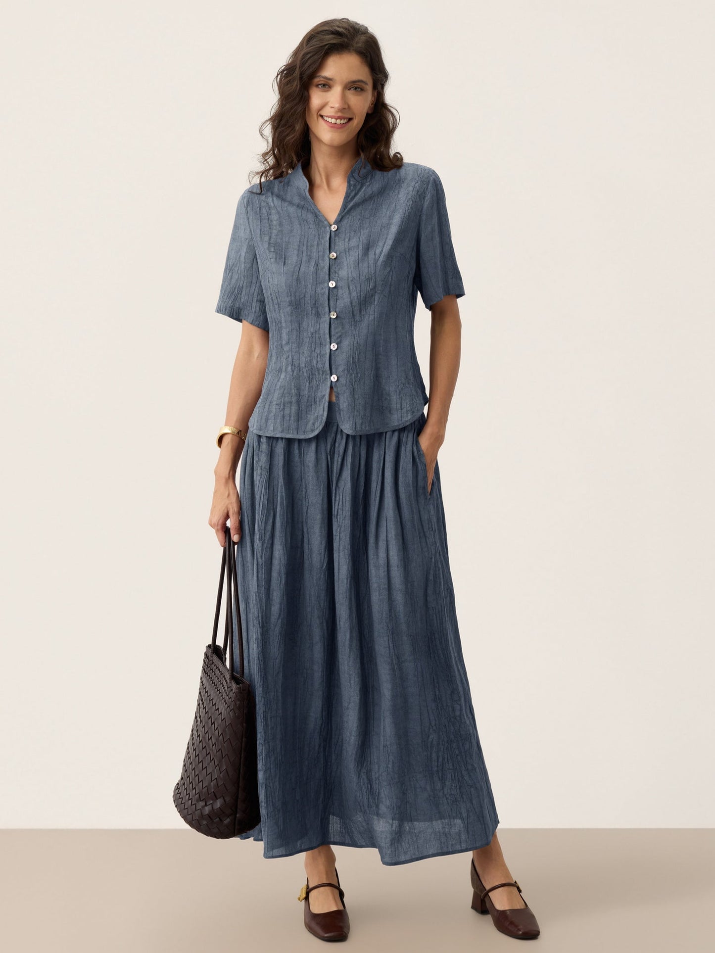 Lyocell Textured Pleated Waist Skirt ROSAMUND