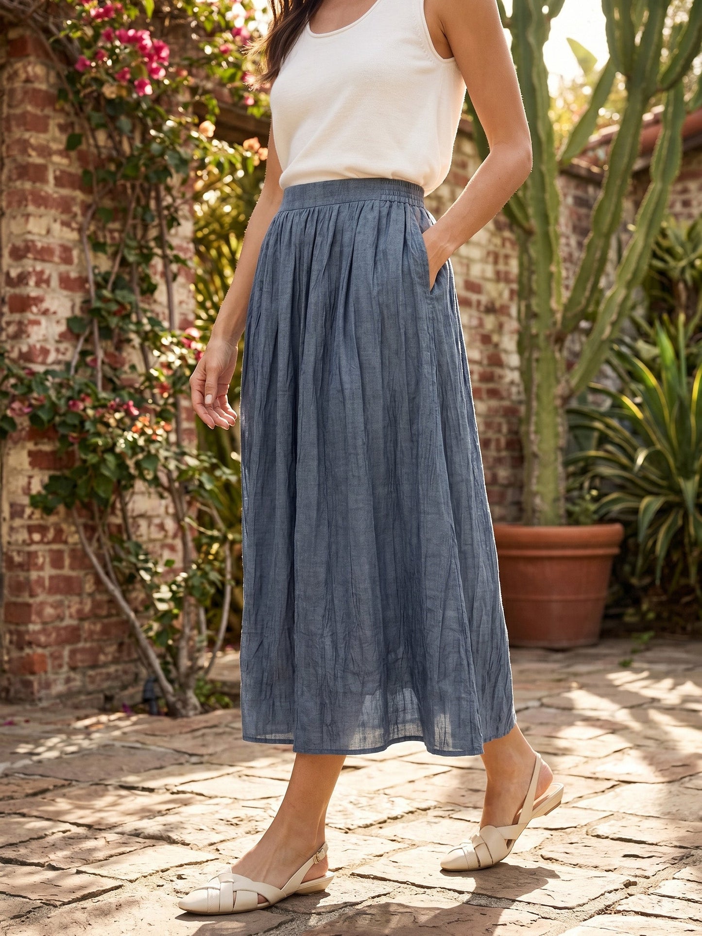 Lyocell Textured Pleated Waist Skirt ROSAMUND