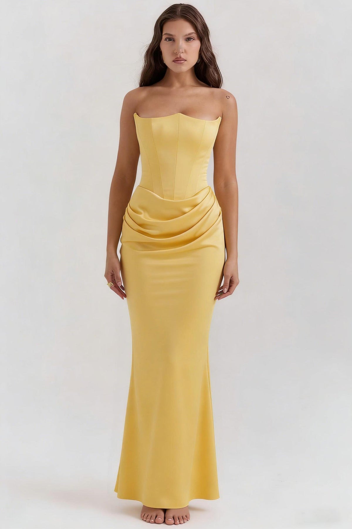 Dress Elegant Sexy Waist Trimming Tube Top Boning Corset Pleated Satin Sheath Dress