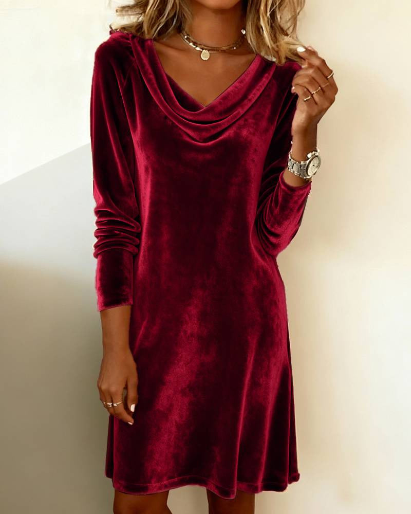 Fall Winter Women Clothing Solid Color Coat Swing Collar Long Sleeve Sexy Velvet Dress