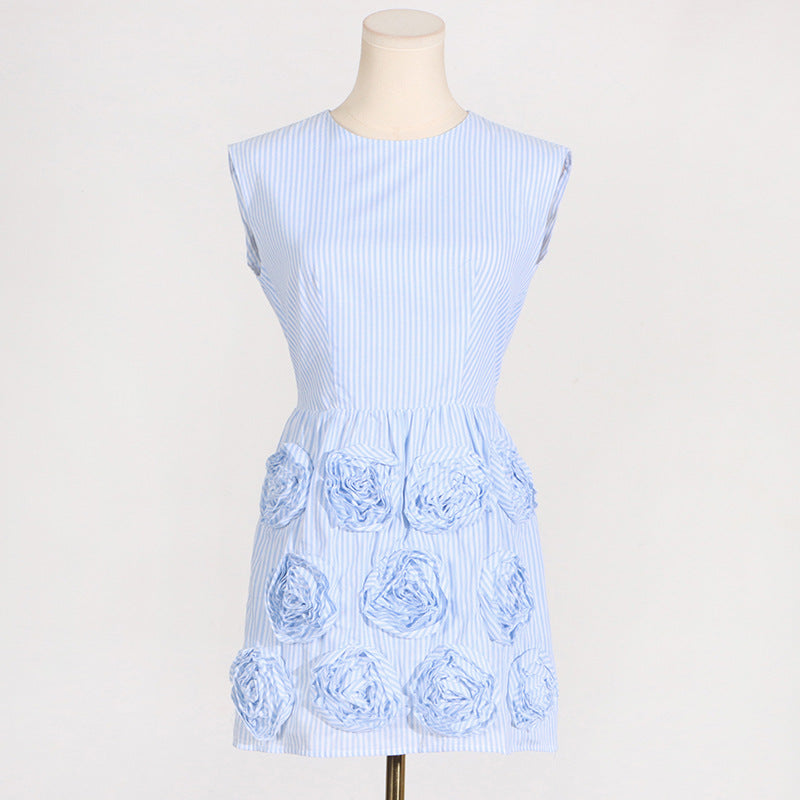 French Elegant Summer High Sense Stitching Floral Backless Design Short Dress Women Summer