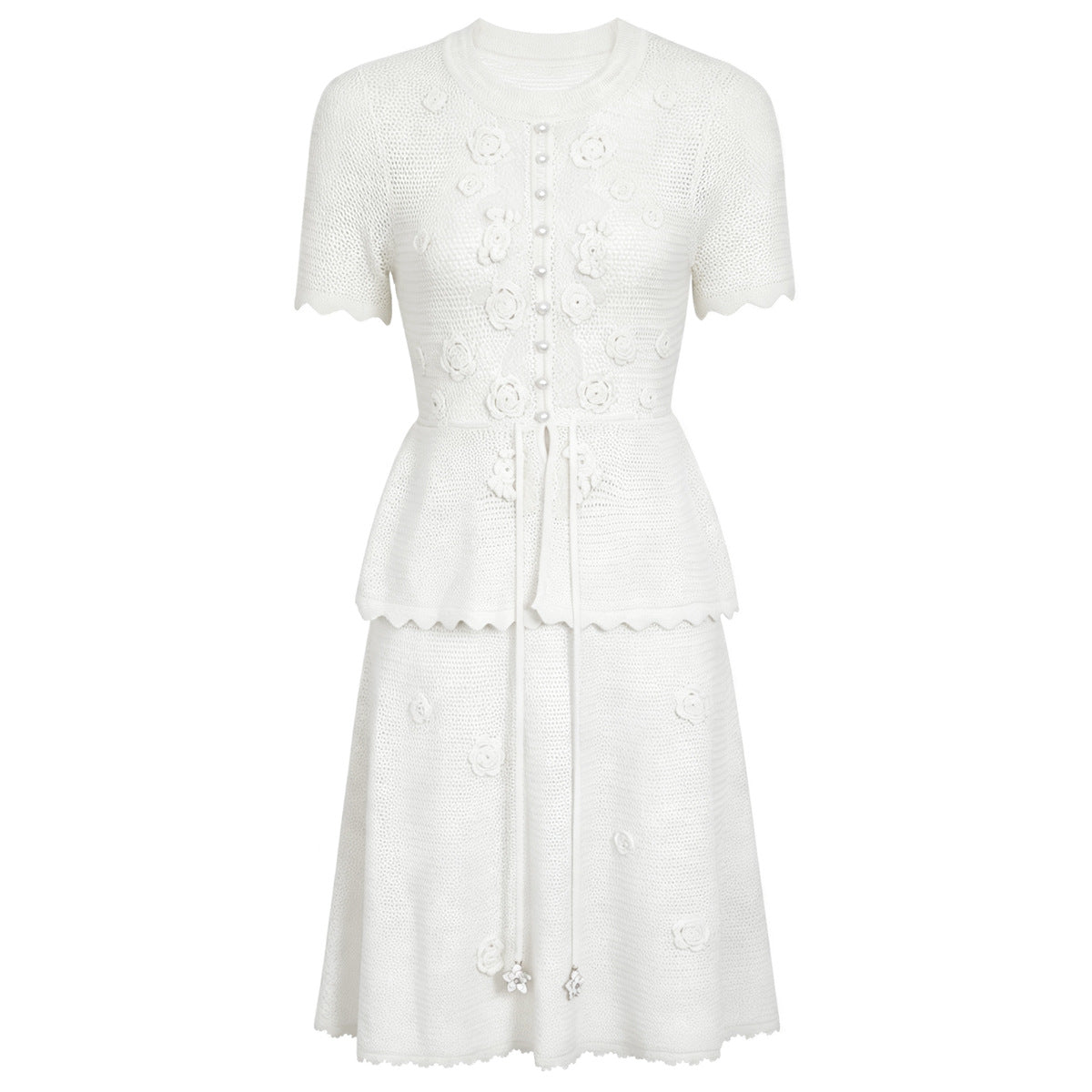 Summer Fashionable Knitted Heavy Embroidery Slimming Short Sleeve Dress for Women