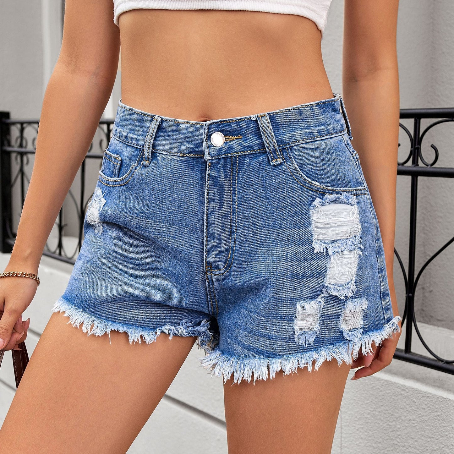 Ranking Women Clothing Washed Sexy Hole Denim Shorts Pants