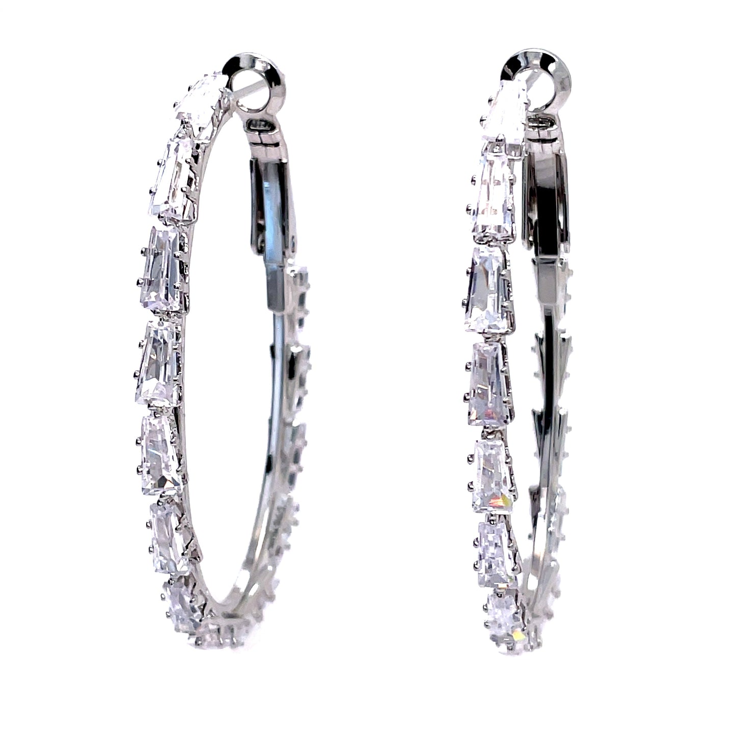 Silver Oval Baguette Hoops