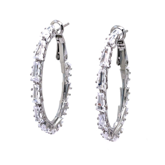 Silver Oval Baguette Hoops