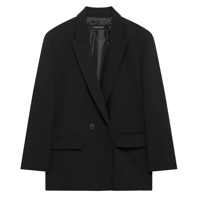 HXAO Blazer Women Double Breasted Pocket Women's Jacket 2025 Long Sleeve Casual Blazers Woman Chic Office Wear Ladies Coat
