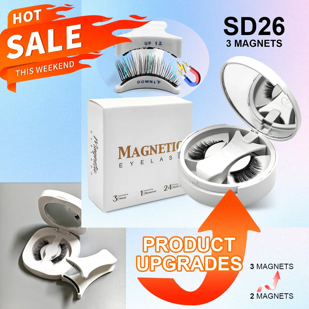 Magnetic Eyelashes Set 1 Pair Reusable No Glue Needed False Eyelashes with Magnetic Tweezers Curly Faux Lashes Makeup Tool