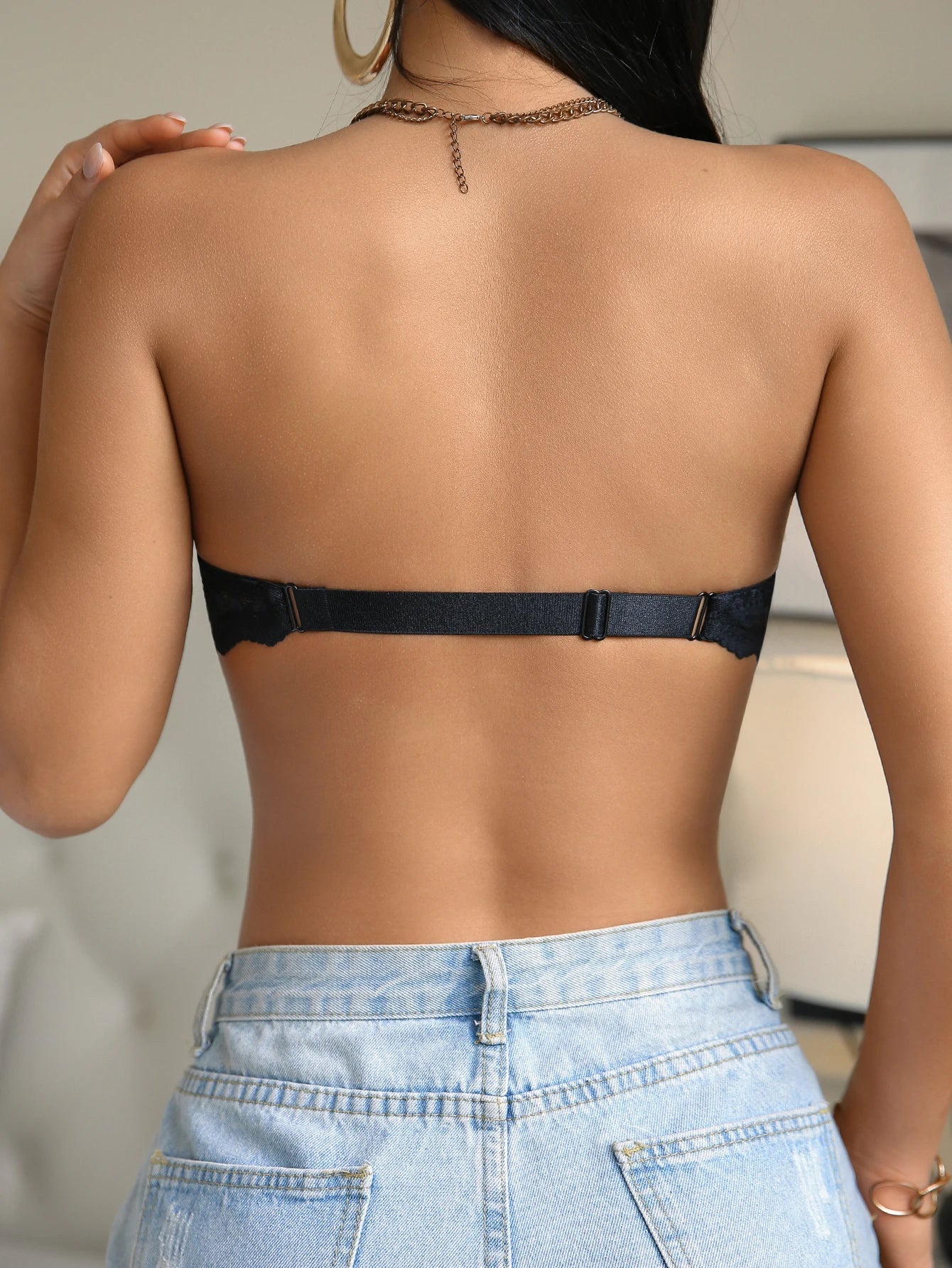 Women's Strapless Lace Bra Front Closure Push-Up Bra Non-Slip Underwire Underwear Fashion Sexy Lingerie