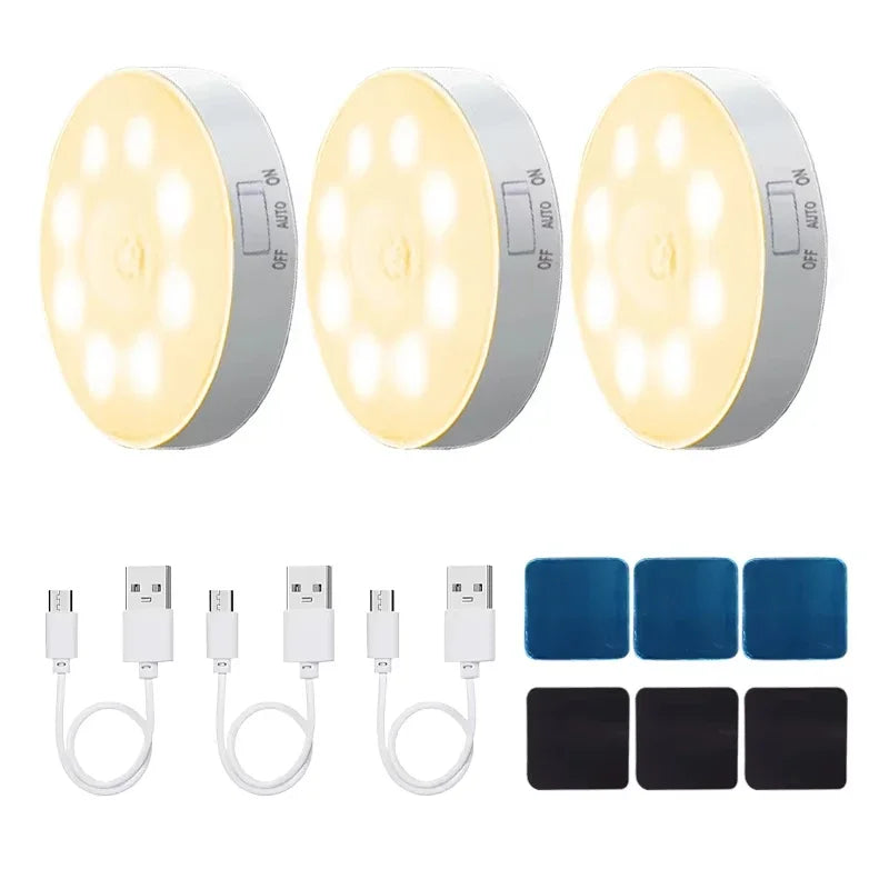 Motion Sensor Light USB Rechargeable Night Light LED Lamp for Kitchen Bedroom Stairs Hallway Cabinet Closet Wardrobe Nightlight