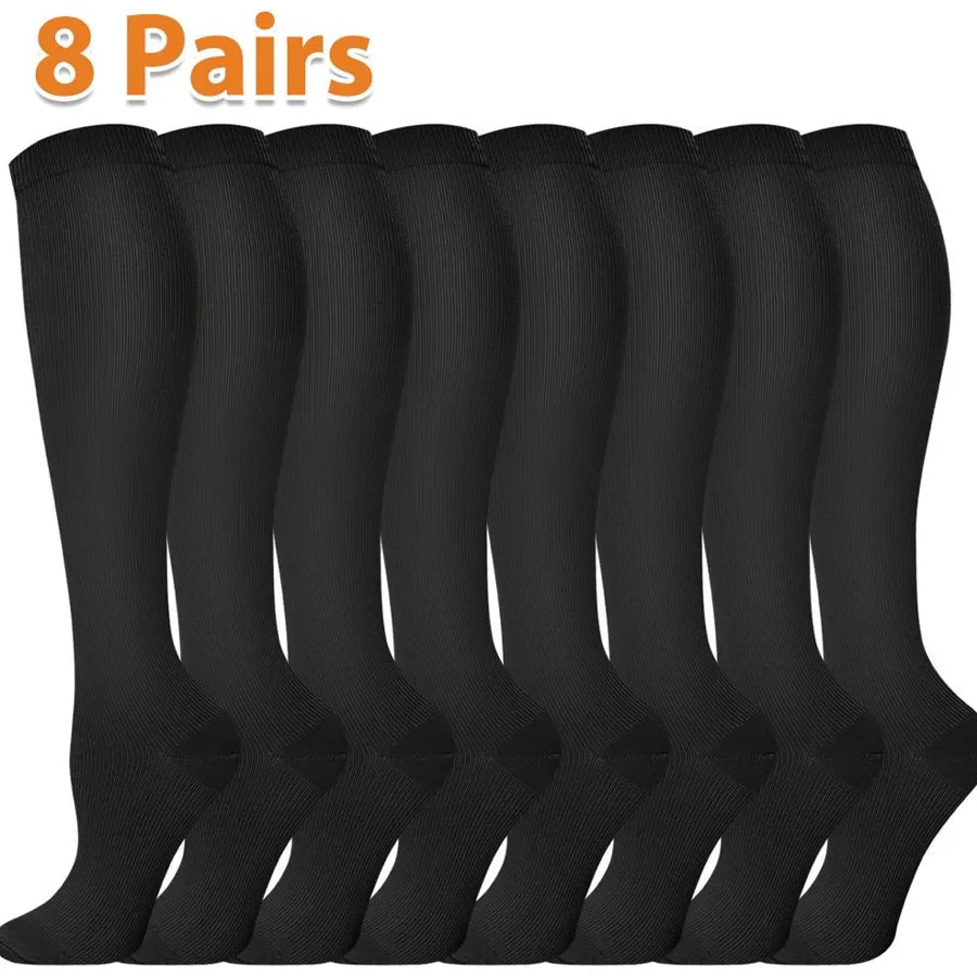 8 pairs compression socks for women and men-running, cycling, soccer, basketball sports