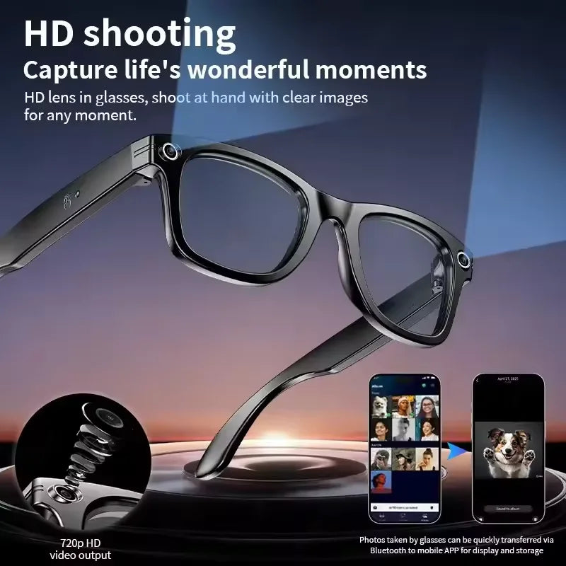 GUHUAVMI AI Smart Glasses 800W Anti Shake HD Camera Video Recording Languages Translation Sunglasses Bluetooth Call Music Play