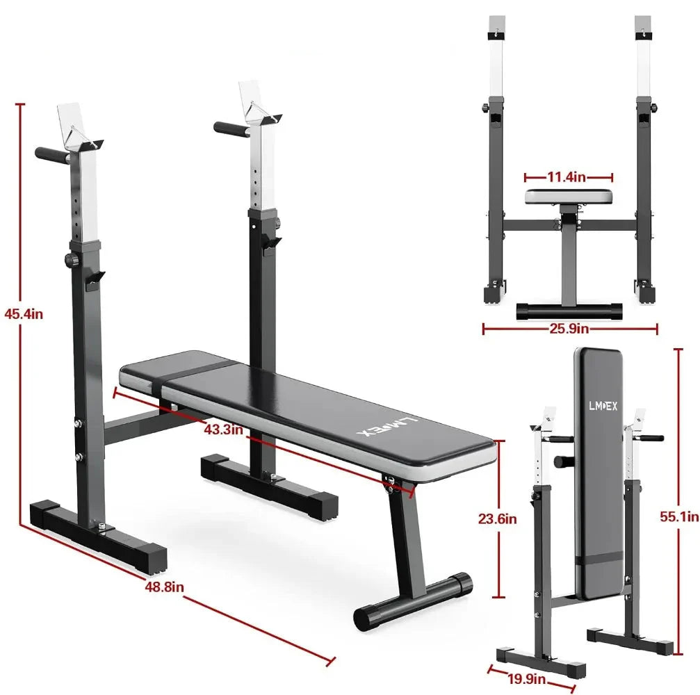 Adjustable Weight Bench with Squat Rack and Dip Station