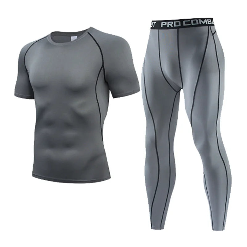 2-piece men's warm corset Ski warm suit jacket and trousers fitness running yoga athletes sports pants