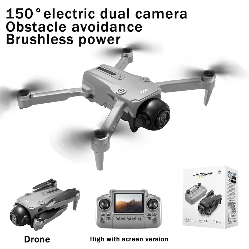 2025 New D18 Drone with 8K HD 150° Electric dual camera Angle Obstacle Avoidance Foldable Quadcopter for Aerial Photography Toy