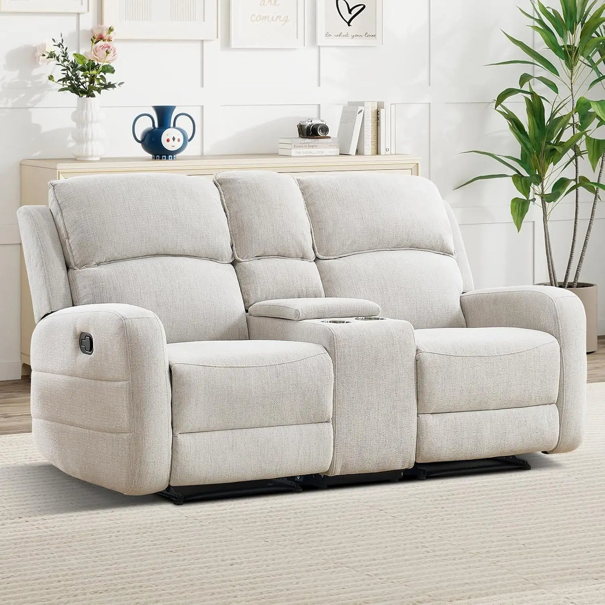 Manual Living Room Furniture Reclining Couch Set, Soft Fabric Loveseat Recliner Sofa for Meeting Room, Overstuffed, Custom