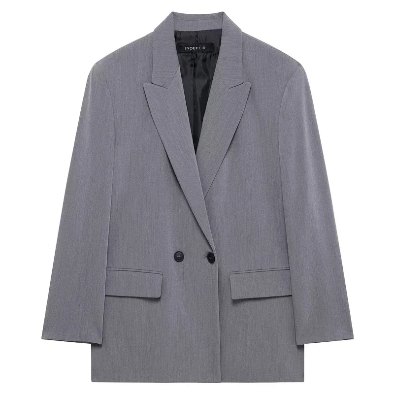 HXAO Blazer Women Double Breasted Pocket Women's Jacket 2025 Long Sleeve Casual Blazers Woman Chic Office Wear Ladies Coat