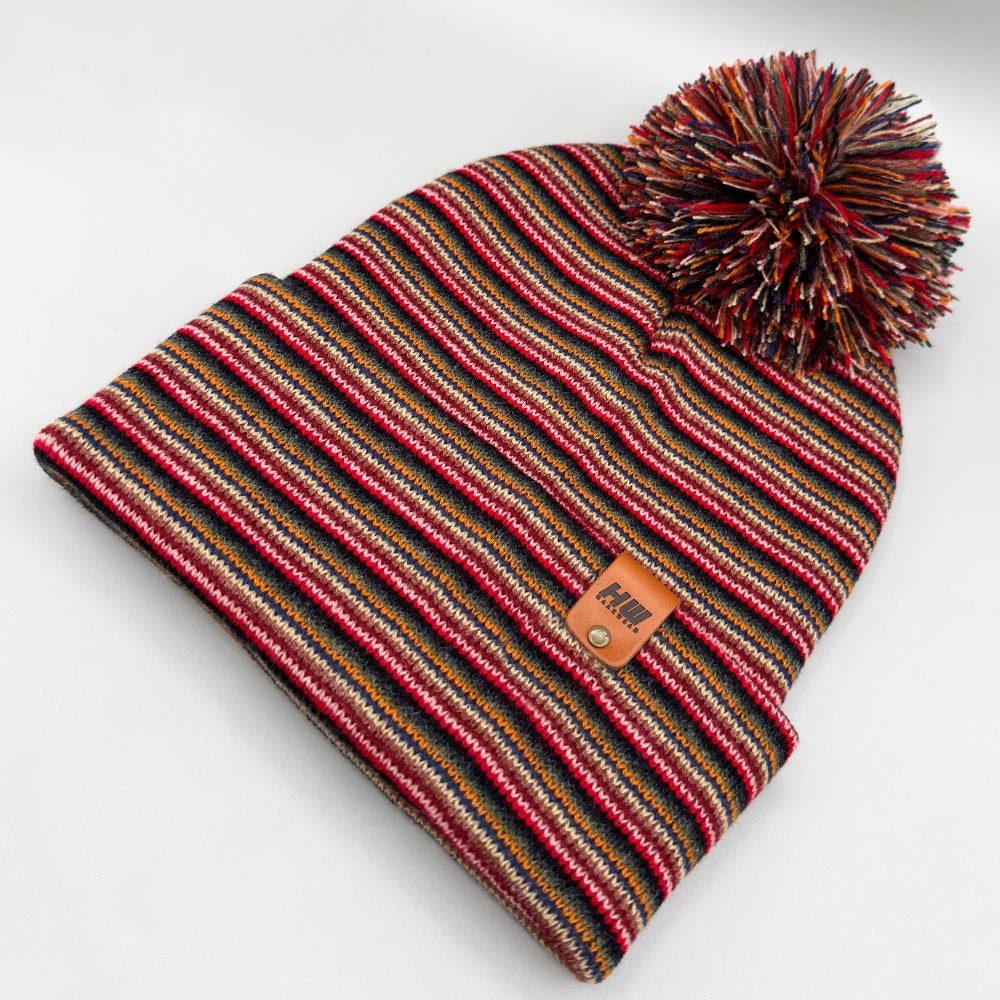 Traditional Pom Pom Beanie - Multi Color Knit Winter Hat- Made in USA