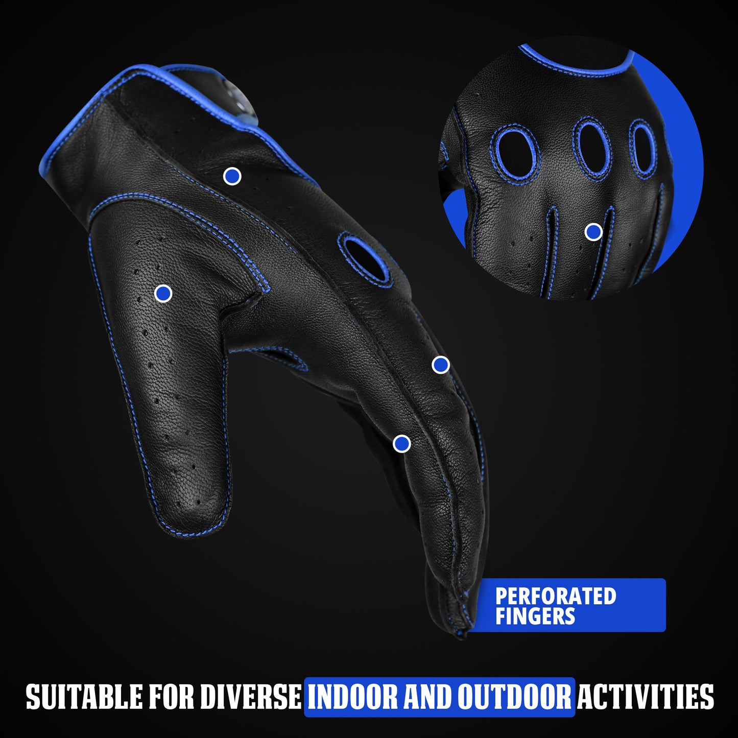 Leather Dark Knight Gloves - Full Finger Design (Blue)