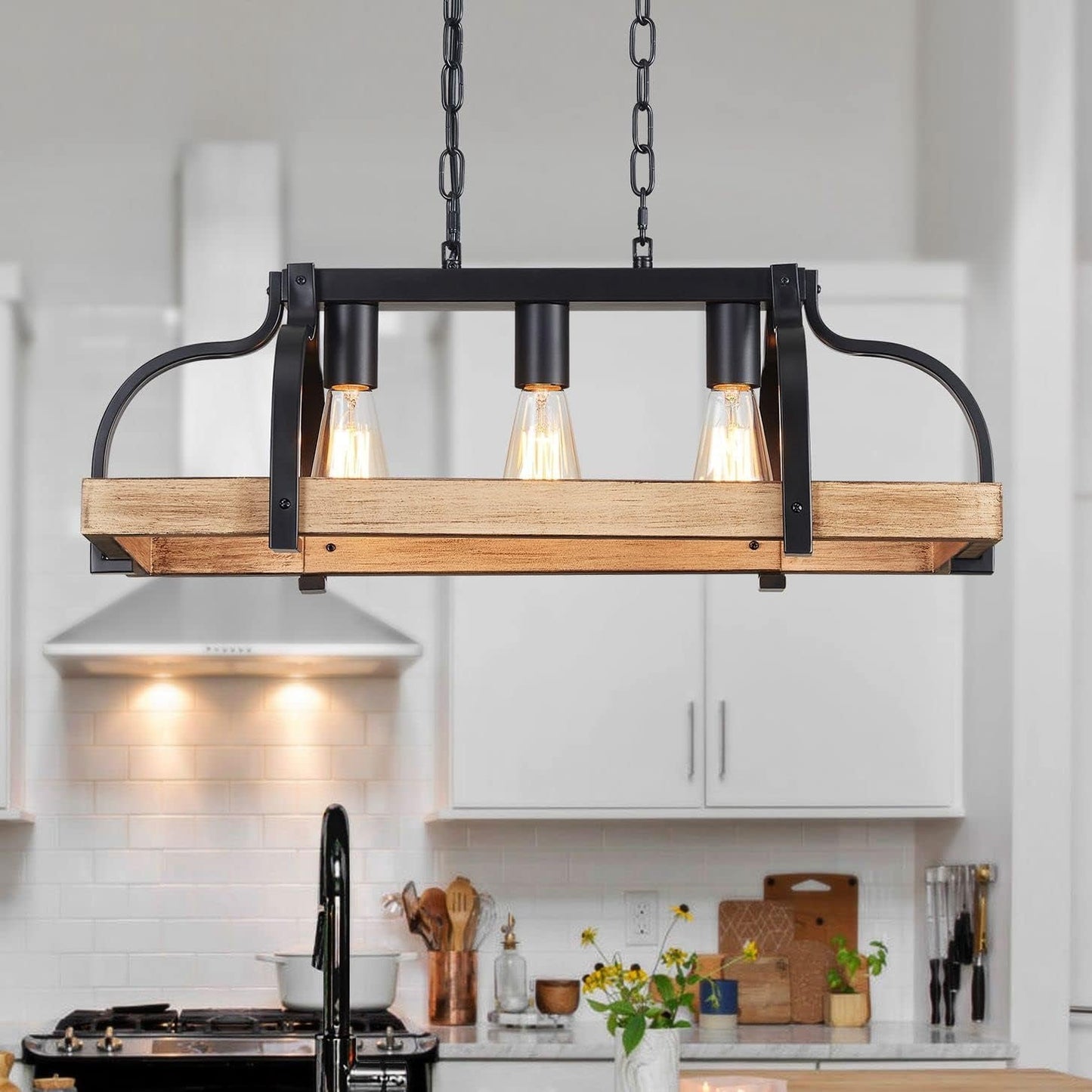 5-Light Metal Linear Chandelier Imitation Wood Grain