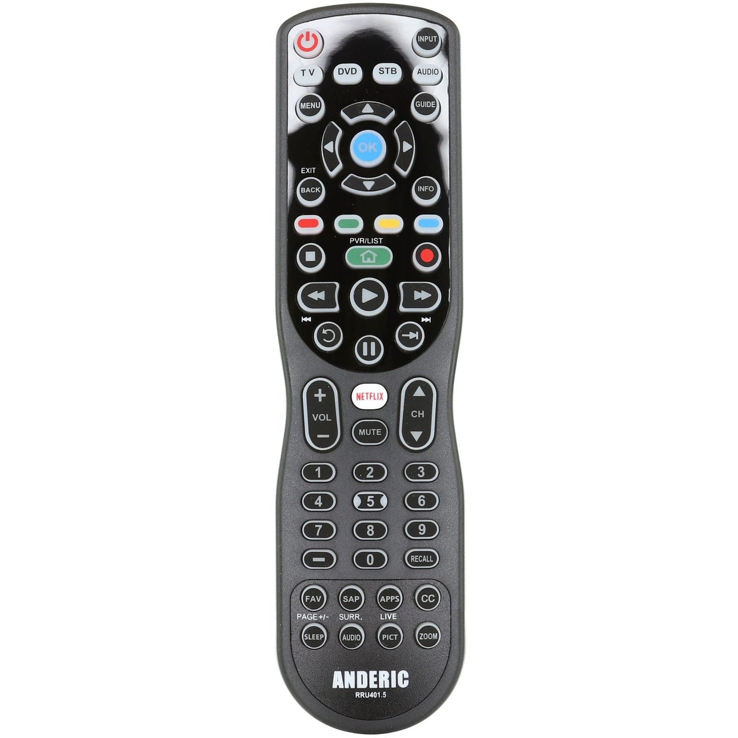 Anderic RRU401.7 4-Device Universal Remote Control with Backlight, Macro and Learning for TV, Cable, Streaming, DVD and more