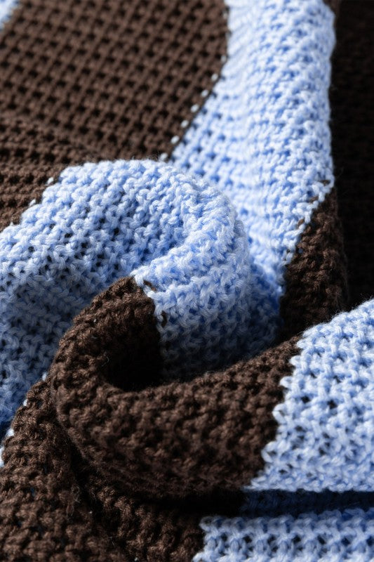 Stripe Colorblock Thermal Textured Knit Sweater