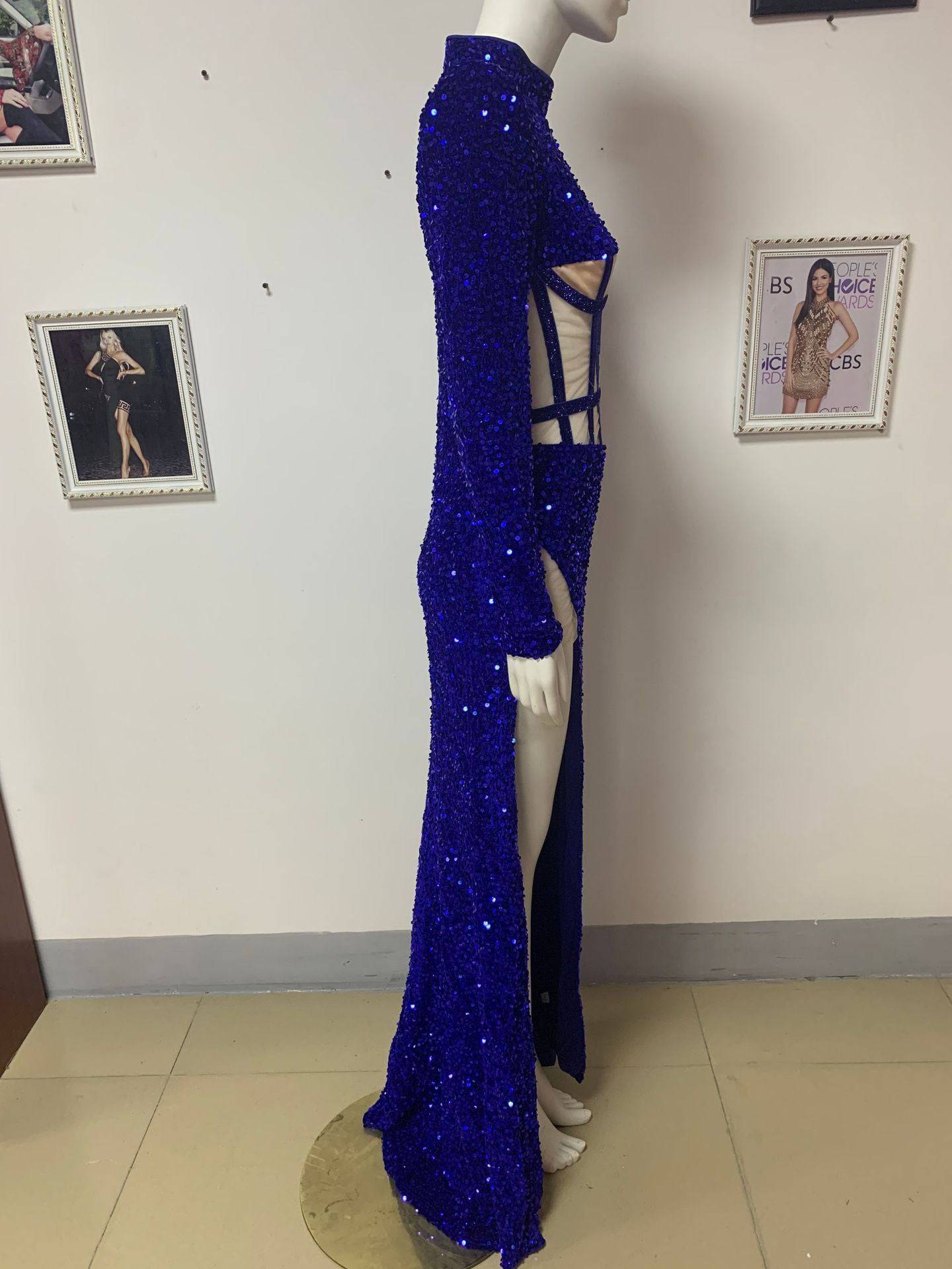 Blue Siren Ji Sequin See-through Dress With High Slit
