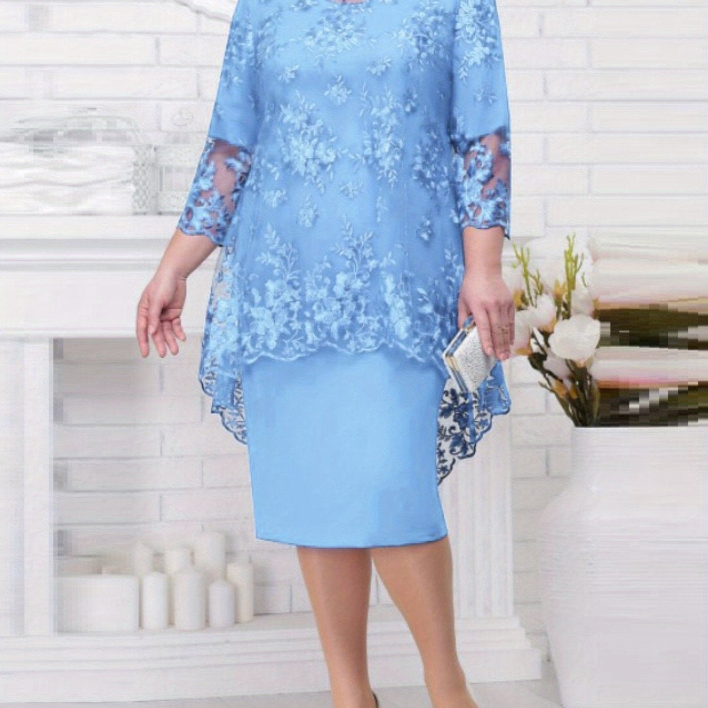 Women's Elegant Lace Two-Piece Evening Dress