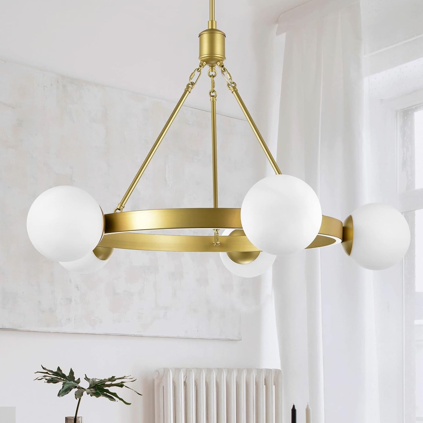 5 Light Black Globe Wagon Wheel Chandelier