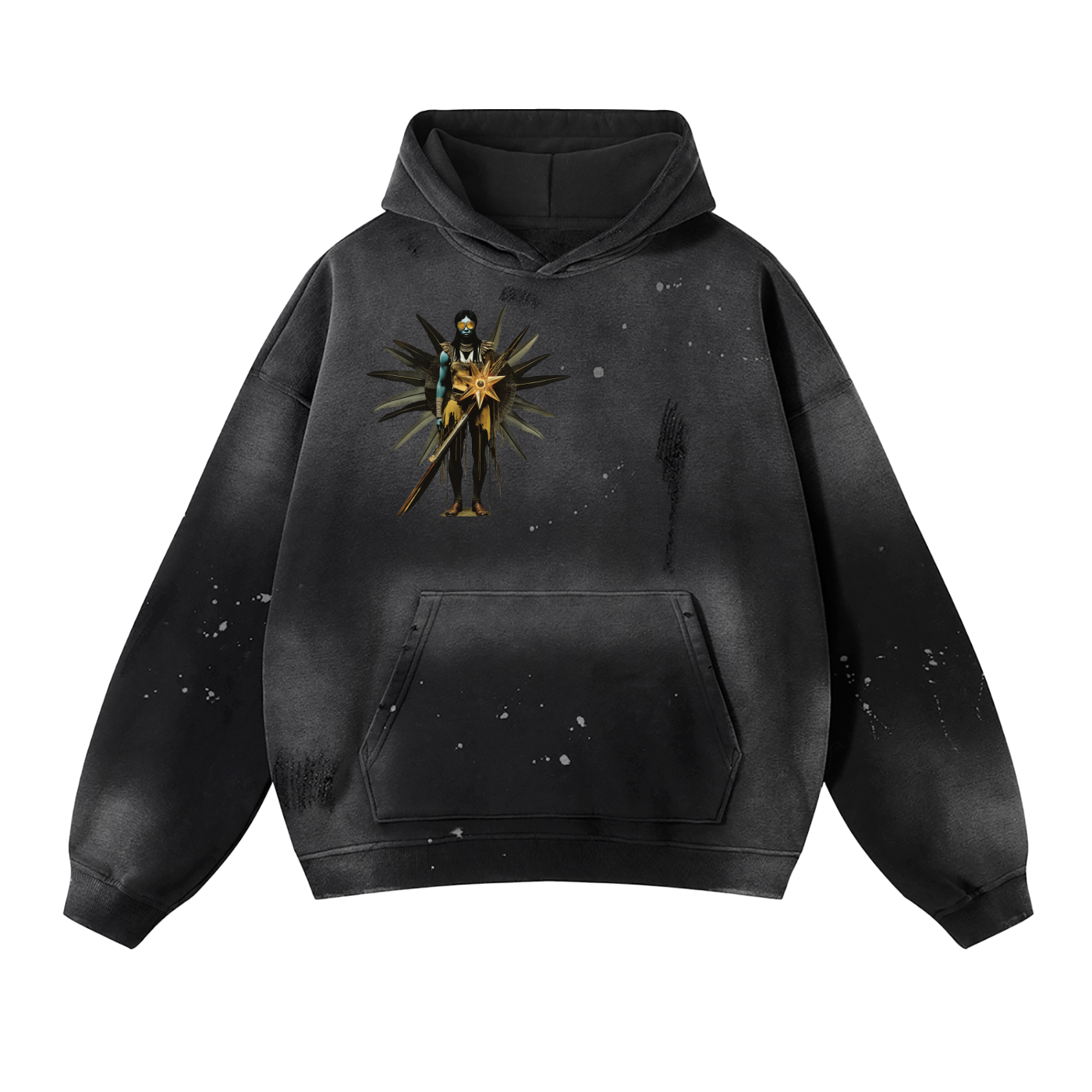 AmaruKhan Hebrews Vintage Washed Frayed Fleece Hoodie