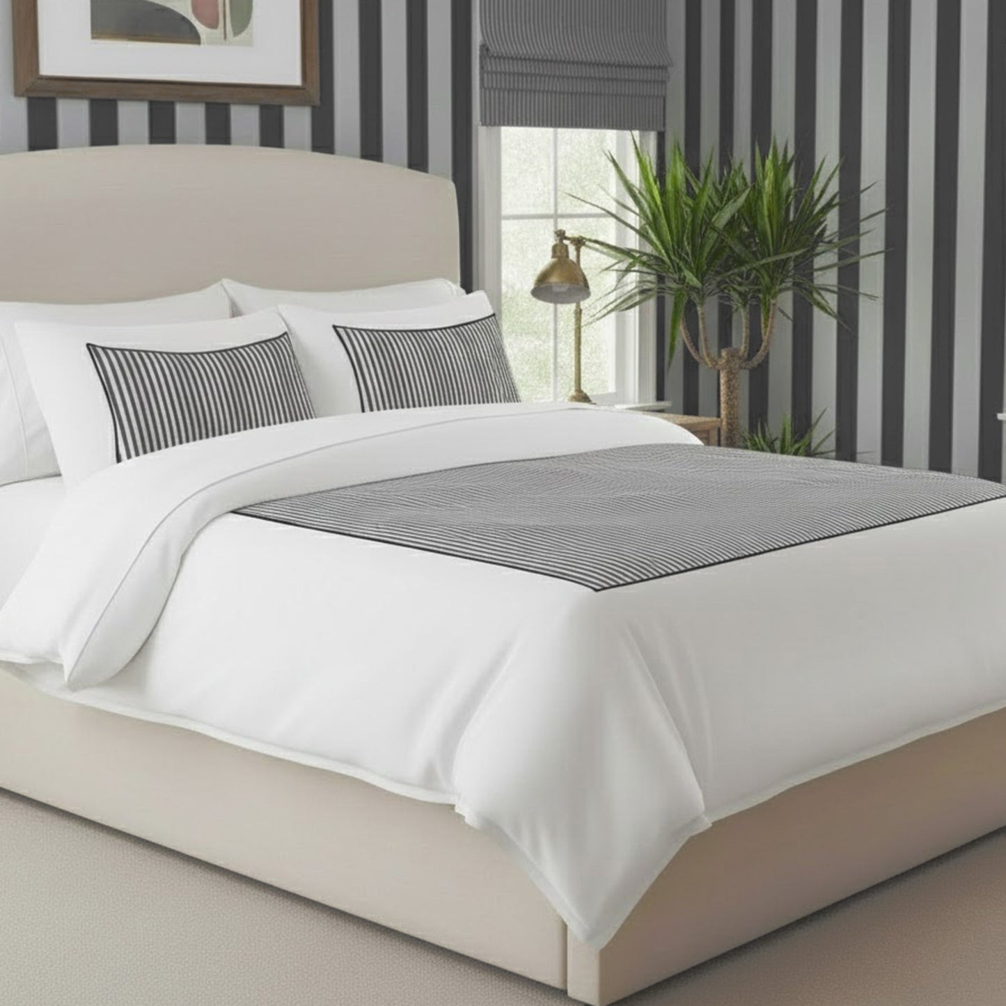 Classic Applique Ticking Stripe Cotton Duvet Cover Set