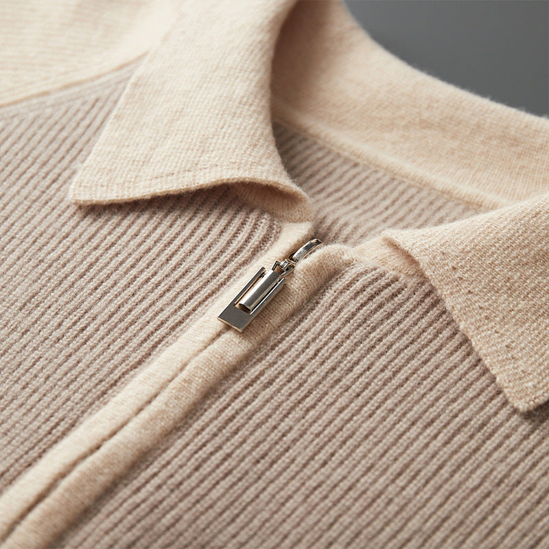 Half Zipper Contrast Color Lapels Sweater For Men
