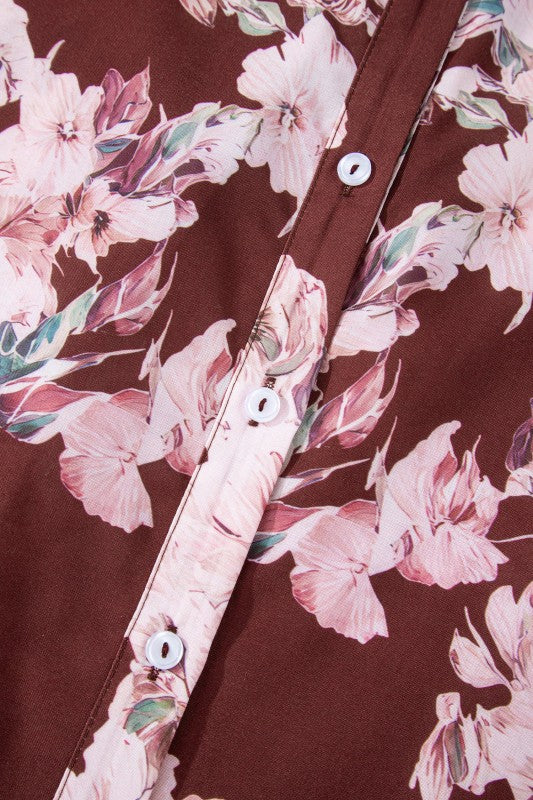 Floral Puff Sleeve Collared Shirt