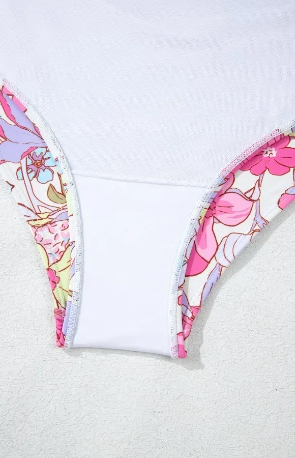 Floral Ruffle Trim Tummy Control One Piece Swimsuit