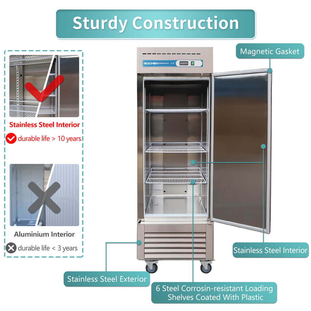Commercial Reach in Freezer, 23 Cu.ft Stainless Steel Reach in Commercial Upright Freezer