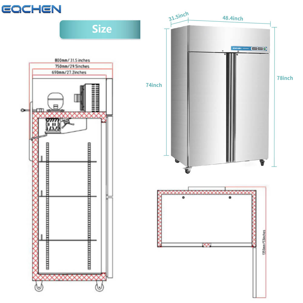 Commercial Fridge and Freezer Combo, EQCHEN 48" 2 door Reach-In Commercial Refrigerator and Freezer Combination