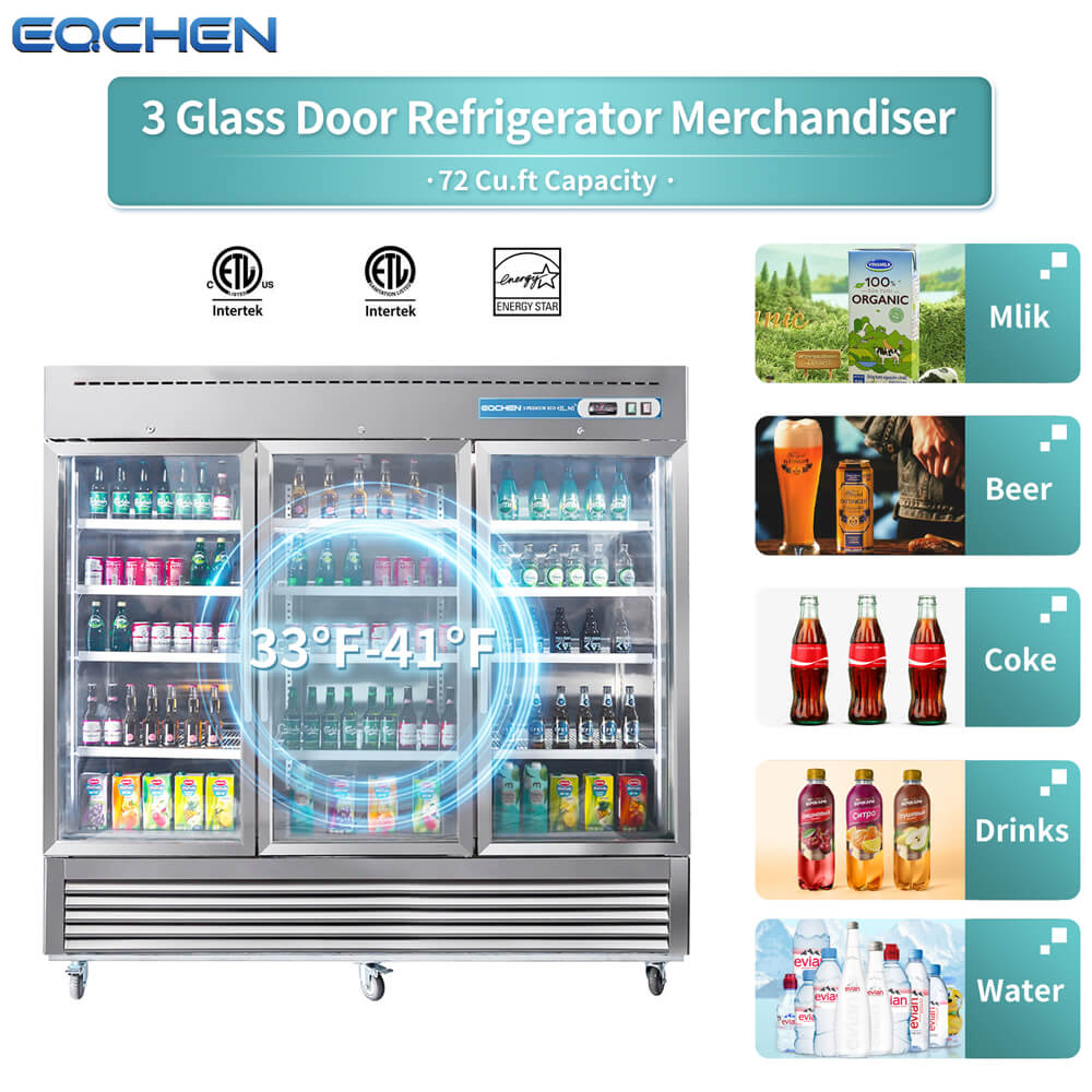 EQCHEN 82 Inch 3 Glass Door Commercial Refrigerator