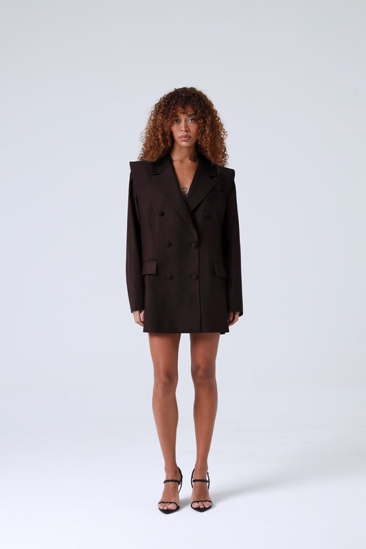 Brown Double-Breasted Virgin Wool Blazer| Monica Blazer