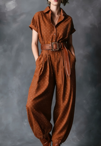 Notched Lapel Wide-Leg Checkered Jumpsuit for Women