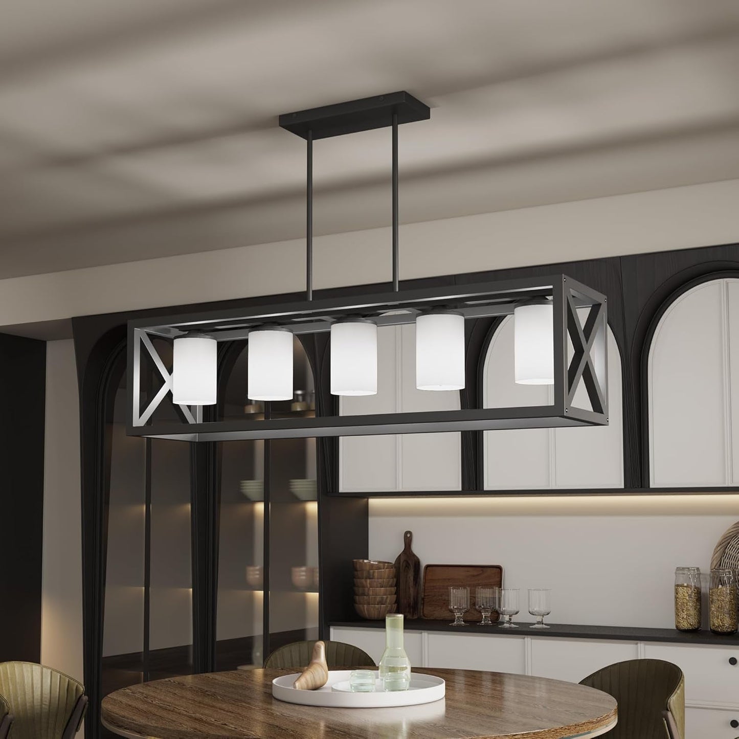 Farmhouse 5 Light Metal Linear Chandelier