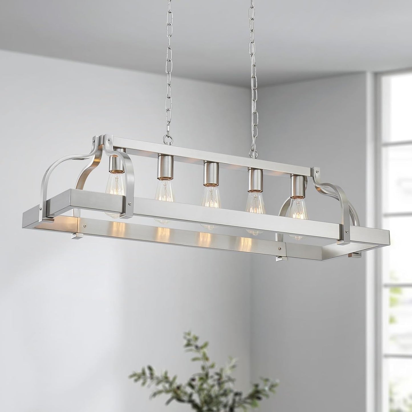 5-Light Metal Linear Chandelier Imitation Wood Grain