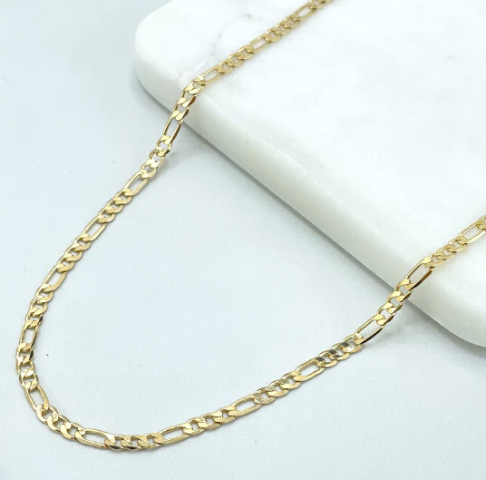 14K Gold Plated Figaro Link Chain 20 Inch Necklace 3MM Jewelry For Men and Women. Cadena de Oro Laminado Collar Para Hombre Mujer
