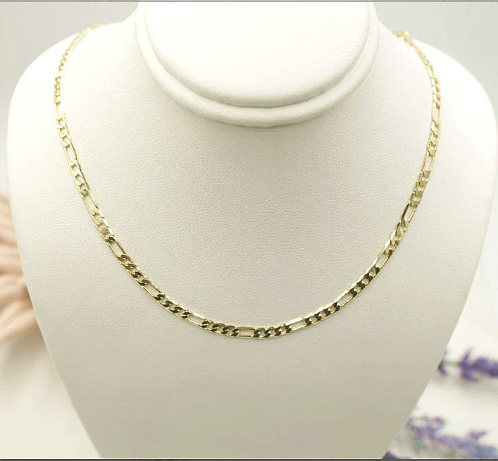 14K Gold Plated Figaro Link Chain 20 Inch Necklace 3MM Jewelry For Men and Women. Cadena de Oro Laminado Collar Para Hombre Mujer