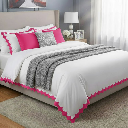 Reverse Scalloped Applique Embroidery Cotton Duvet Cover Set
