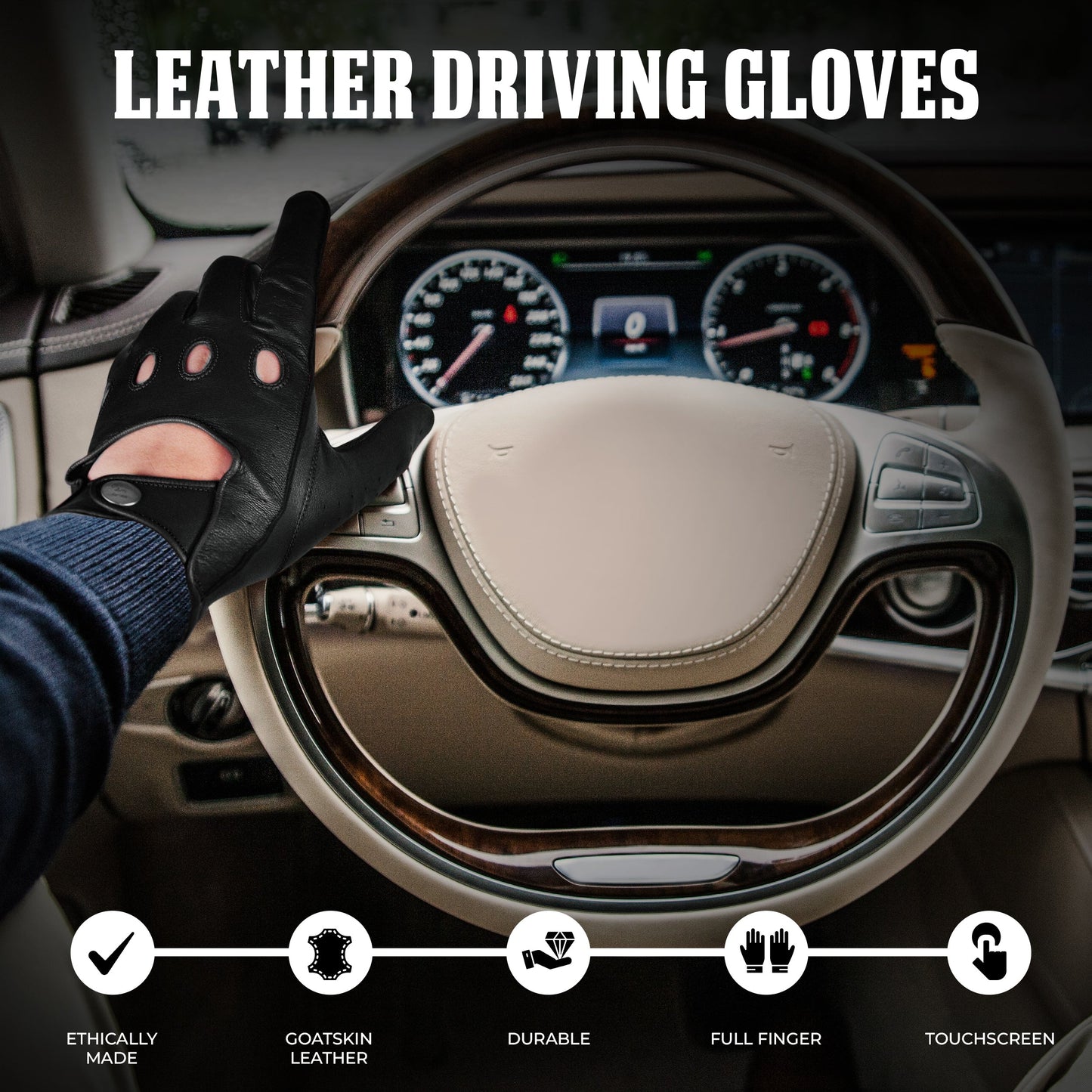 Leather Dark Knight Gloves - Full Finger Design (Black)