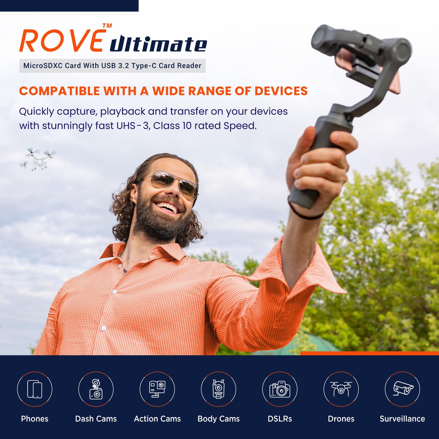 Rove Ultimate 128GB/256GB/512GB Micro SDXC Card with USB 3.2 Gen-1 Type-C card reader, Micro SD memory card for dash cam, Up to 170MB/s Read, 100MB/s Write, U3, Class10