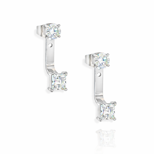 PEYTON SILVER SQUARE DIAMOND STUD EAR JACKET EARRINGS