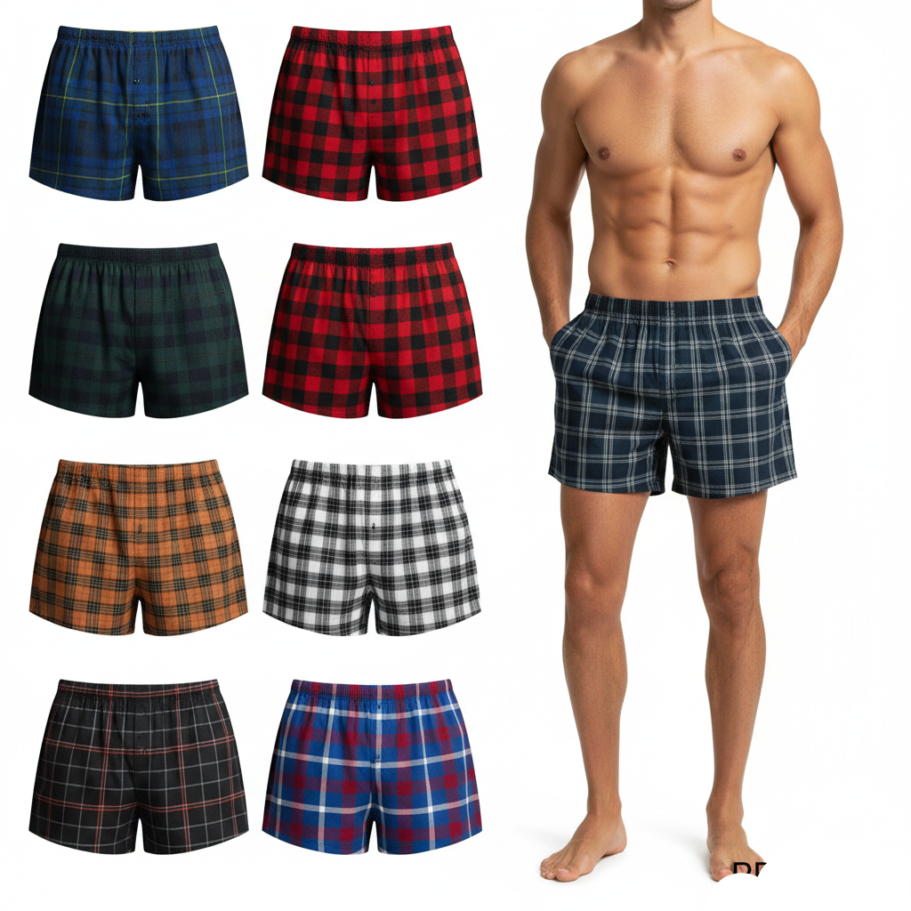 Men's Tartan Plaid Boxer Shorts 6 Pack Cotton Blend Moisture Wicking S-4XL