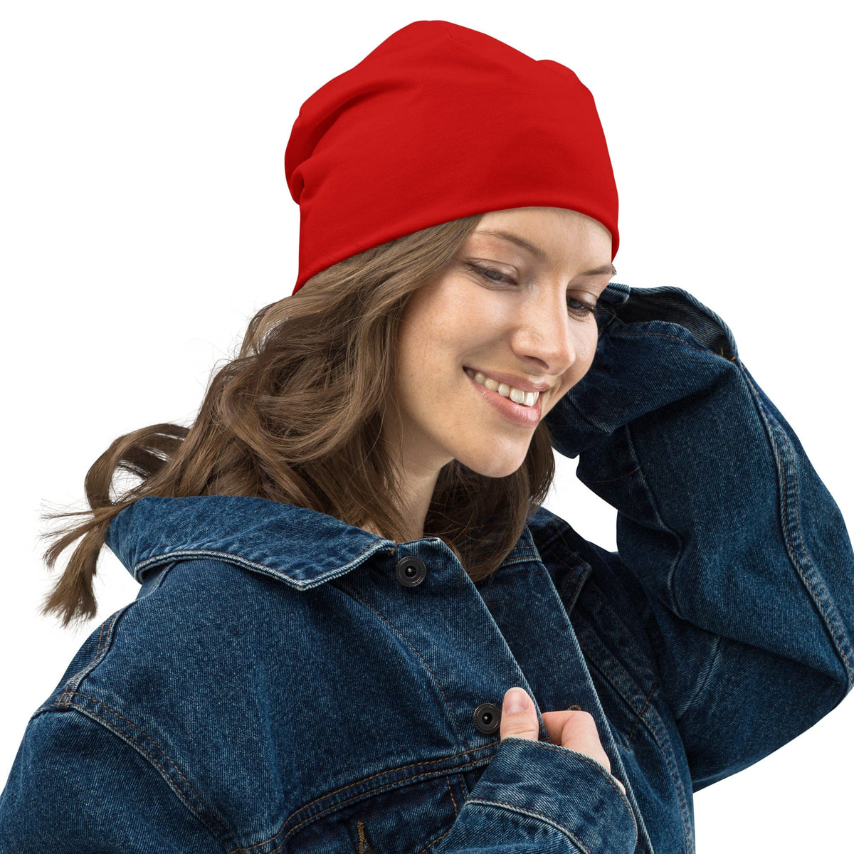 Red Stretch Fit Beanie Cap Lightweight Fashionable Winter Wear