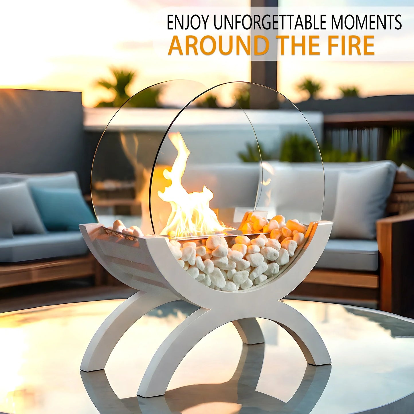 Round Tabletop Firepit 43cm H – Bio Ethanol